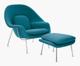 An aegean Womb Chair & Ottoman viewed from an angle